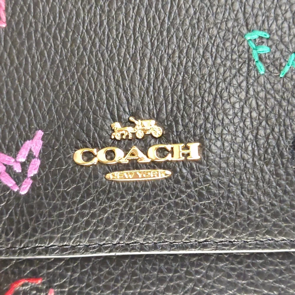 NWT COACH Klare Black Leather Crossbody Bag Embroidery Gold Hardware Medium Size - Picture 10 of 15